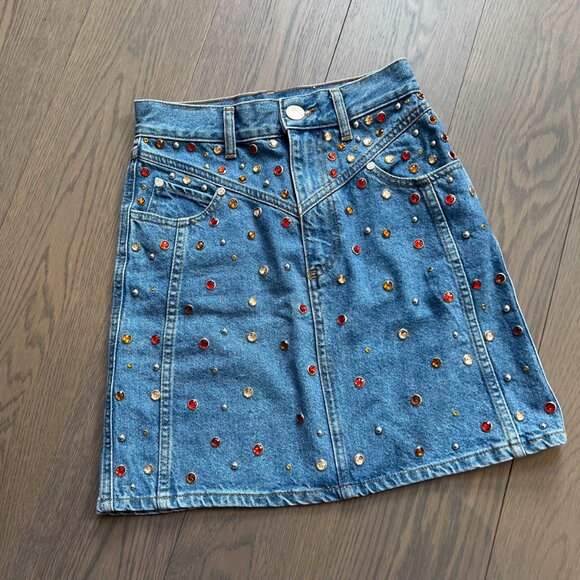 Sandro Denim Mini Skirt with Crystals - Picture 1 of 6